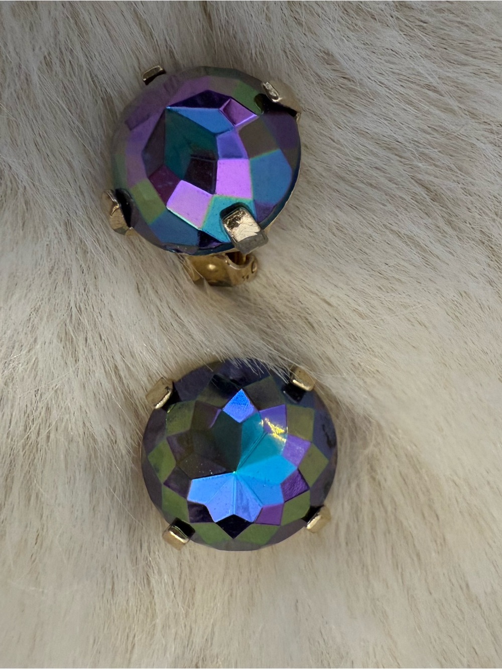 Iridescent Round Clip-On Earrings - Purple Blue